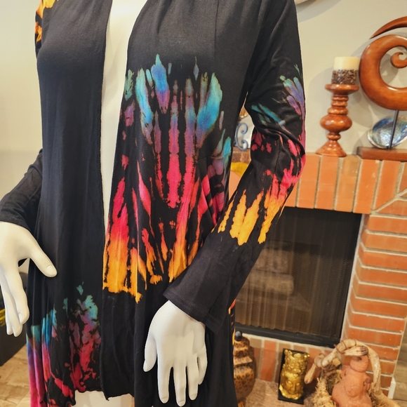 TIE DYE Black Rayon Stretch L/S Cardigan OS NEW - Picture 3 of 7